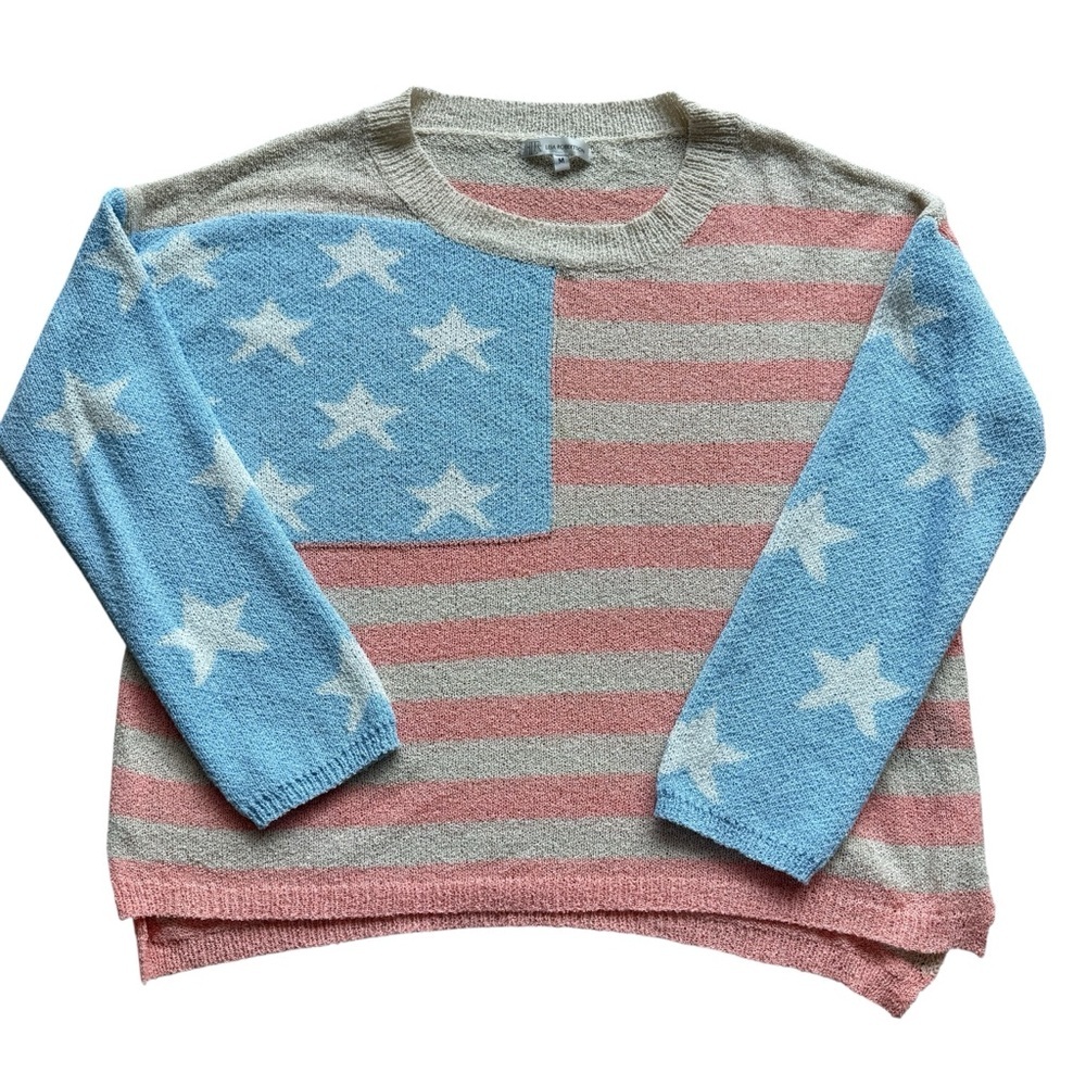 Lisa Robertson Oversized Sweater Womens M Multicolor American Flag Pullover USA